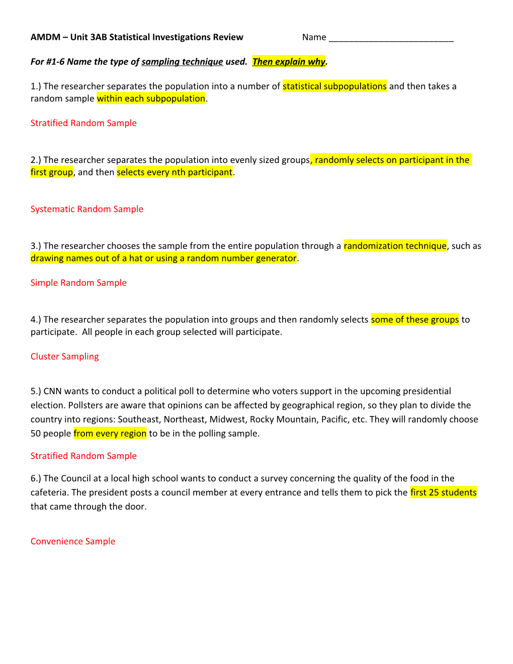 AMDM Types of Statistical Sampling