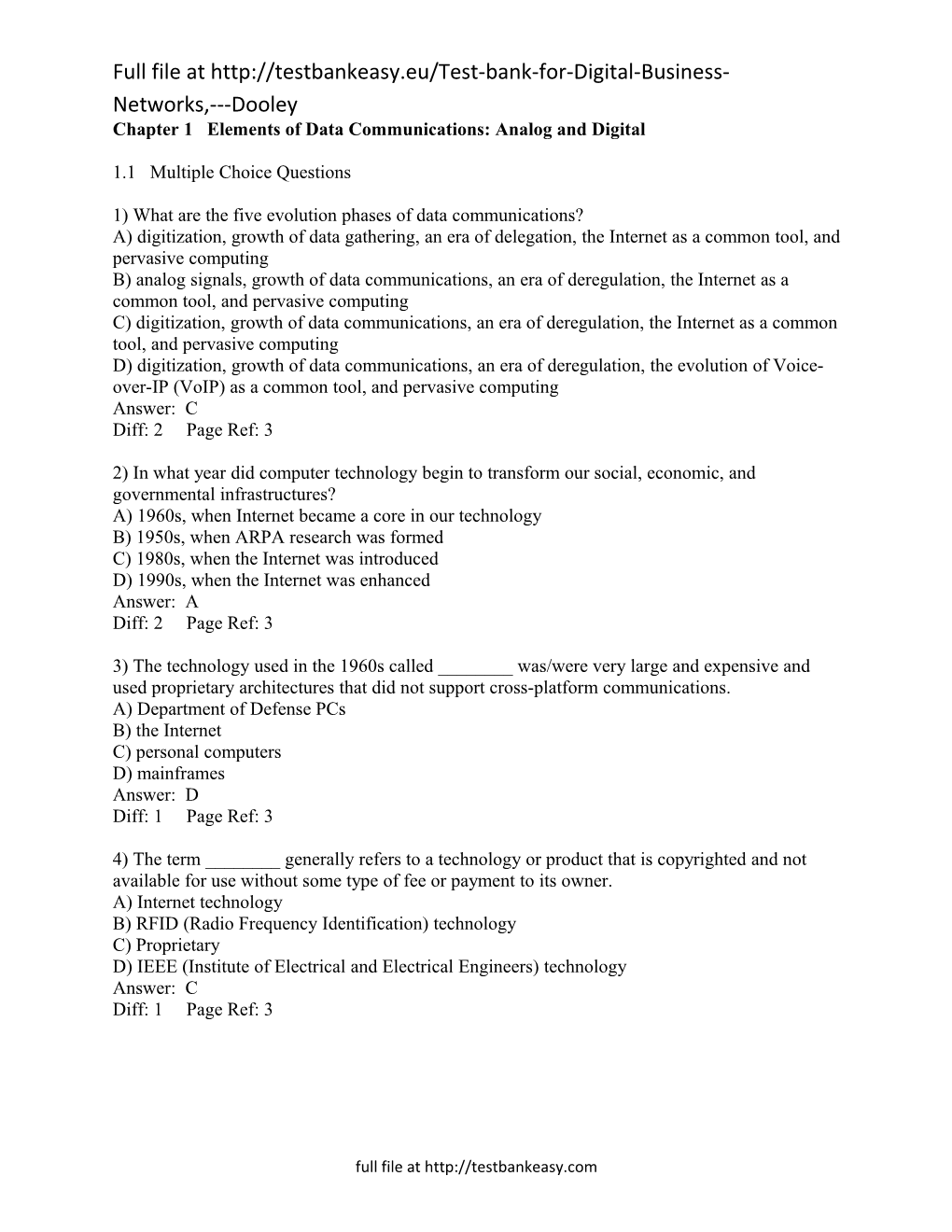 Chapter 1 Elements of Data Communications: Analog and Digital