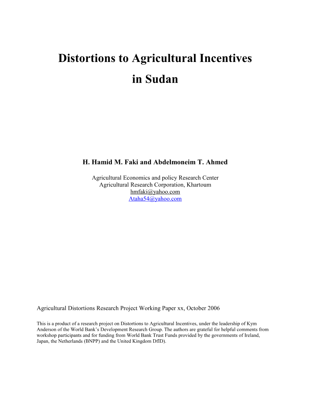 Distortions to Agricultural Incentives