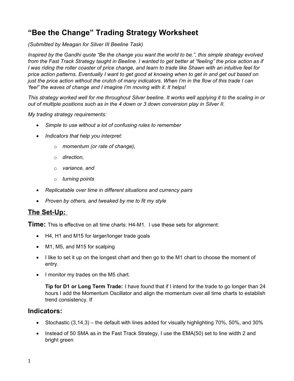 Bee the Change Trading Strategy Worksheet