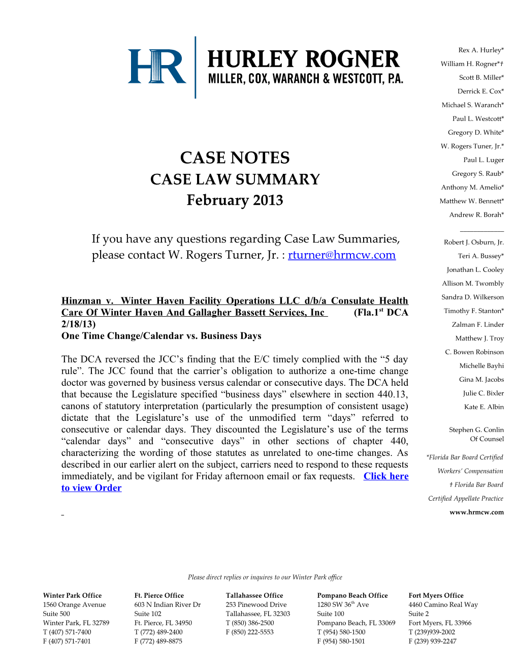 If You Have Any Questions Regarding Case Law Summaries