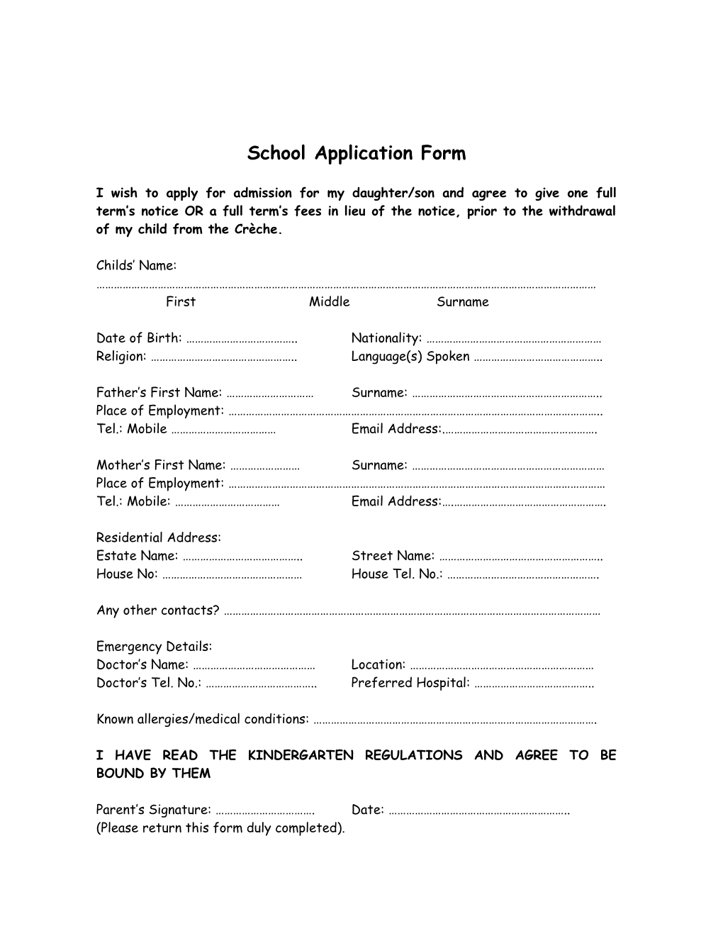 School Application Form