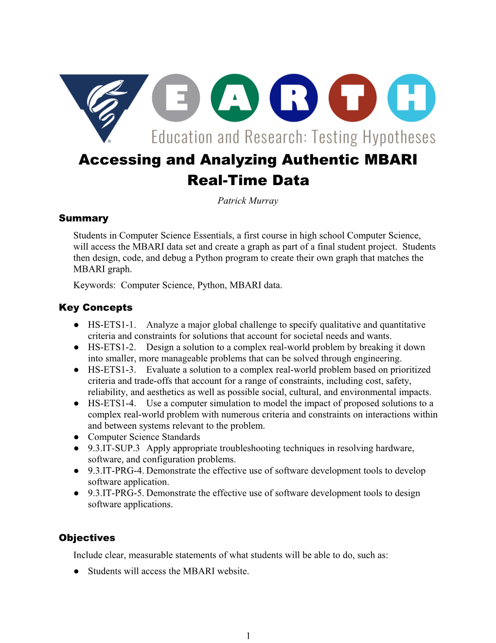 Accessing and Analyzing Authentic MBARI Real-Time Data