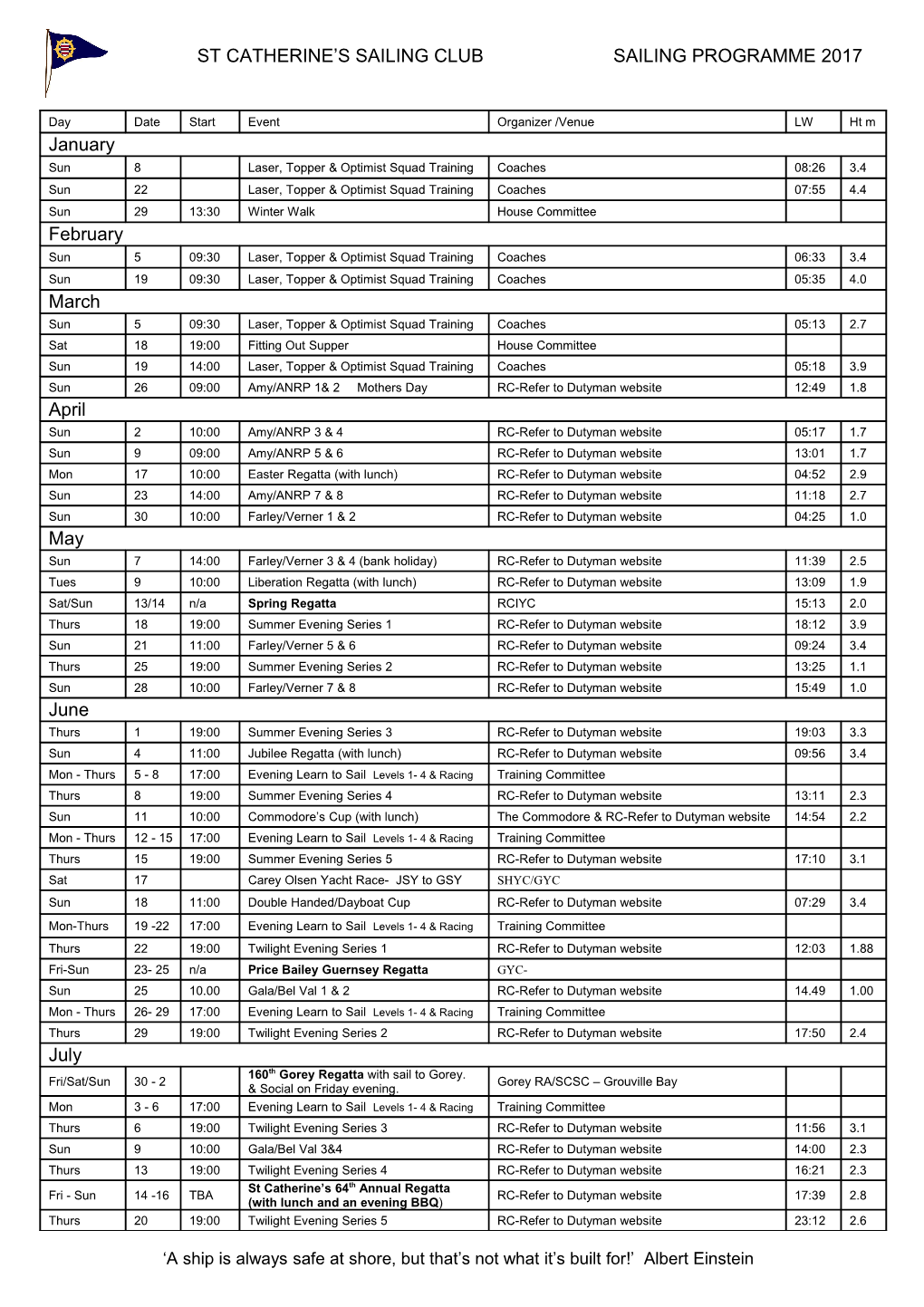 St Catherine S Sailing Clubsailing Programme 2017