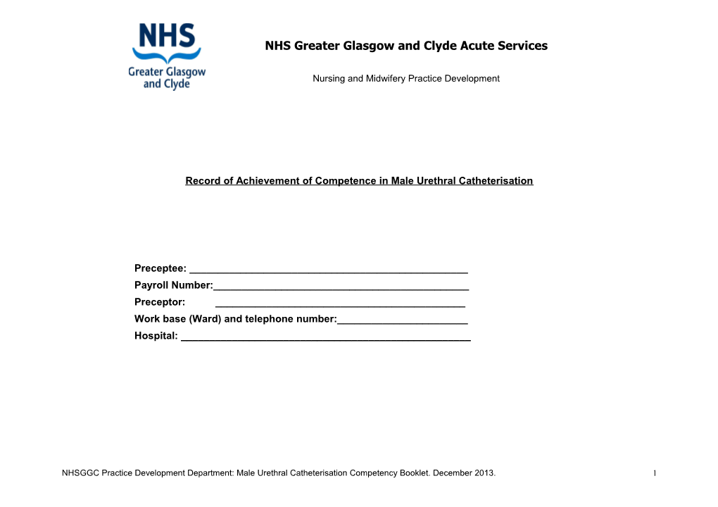 Male Urinary Catheterisation Competency Booklet