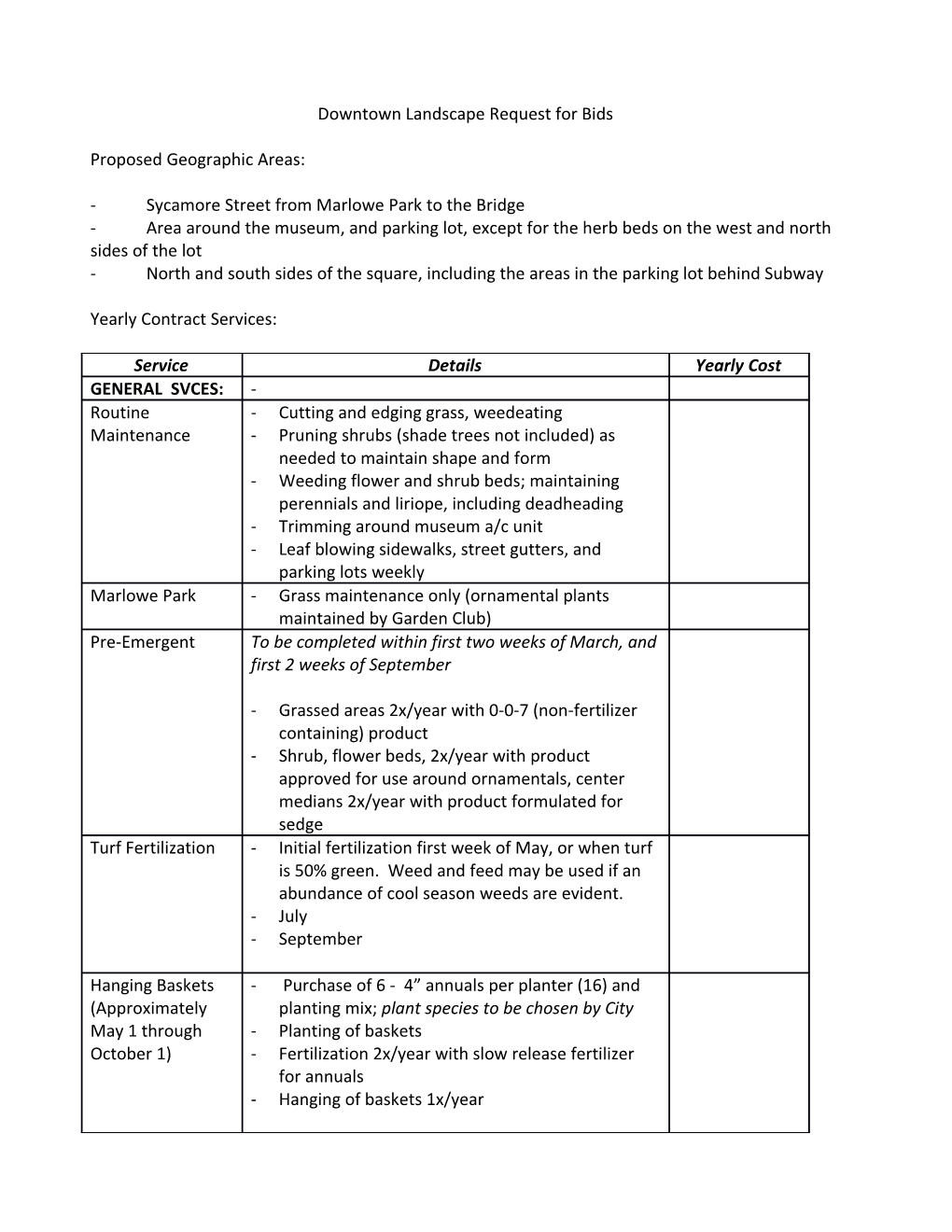 Downtown Landscape Request for Bids