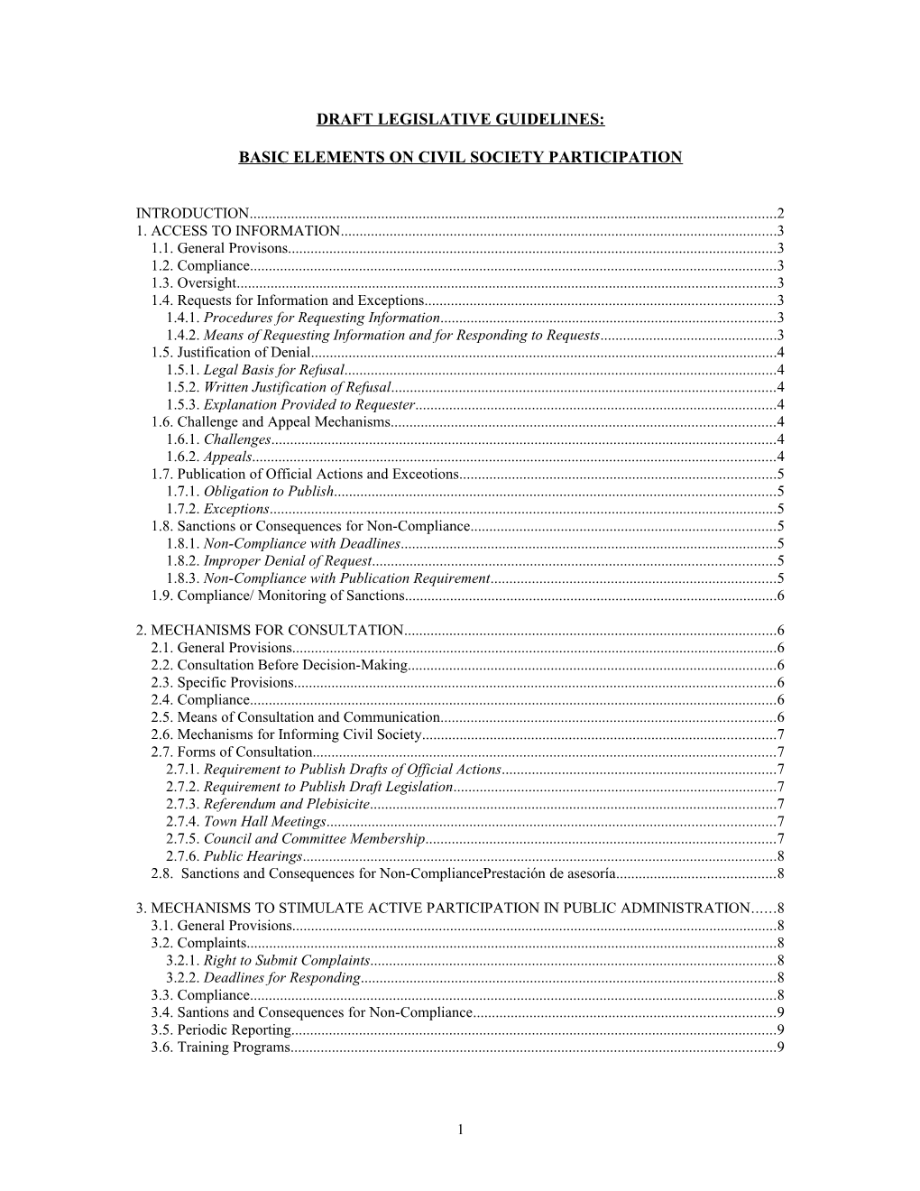 Proposed Basic Elements for Legislative Guideline On