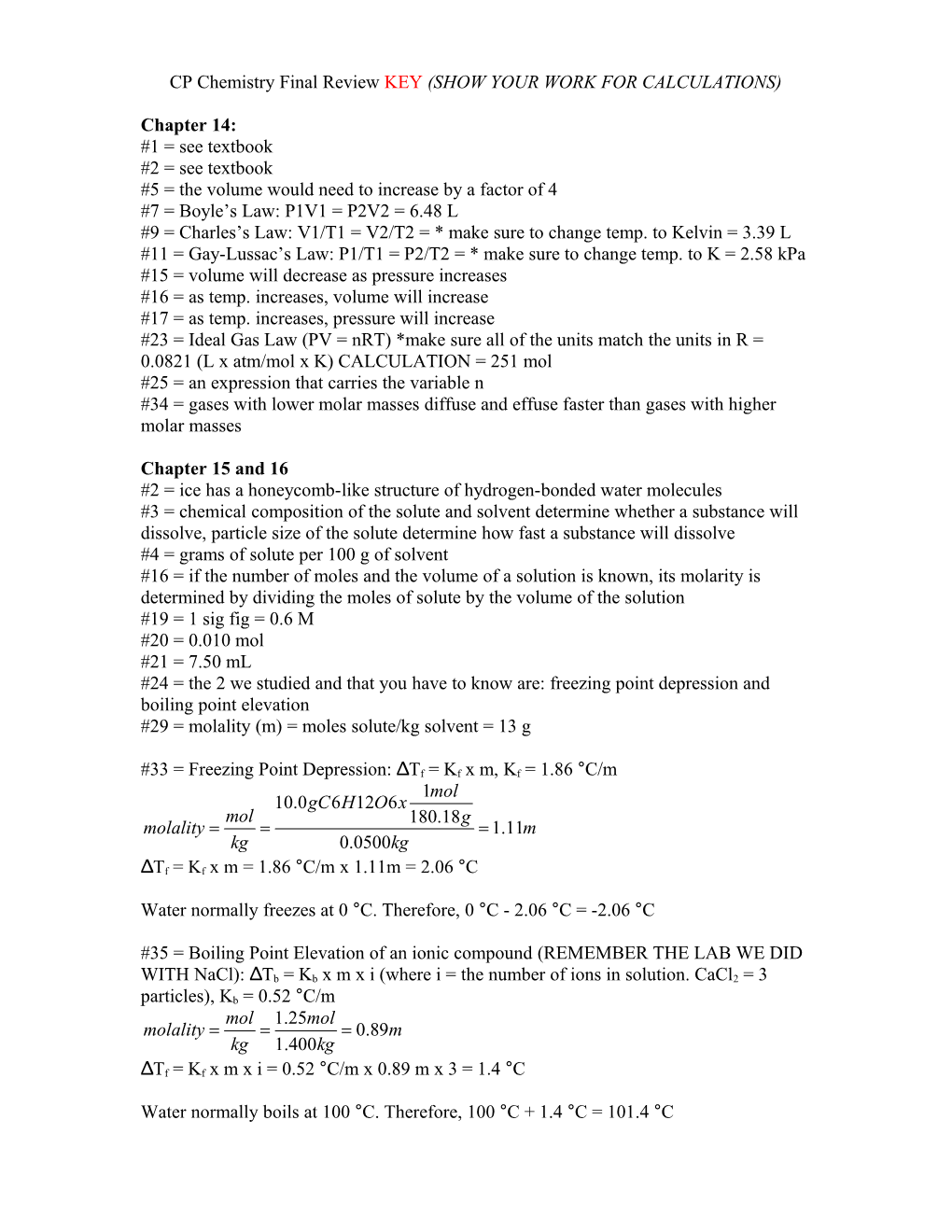 CP Chemistry Final Review KEY