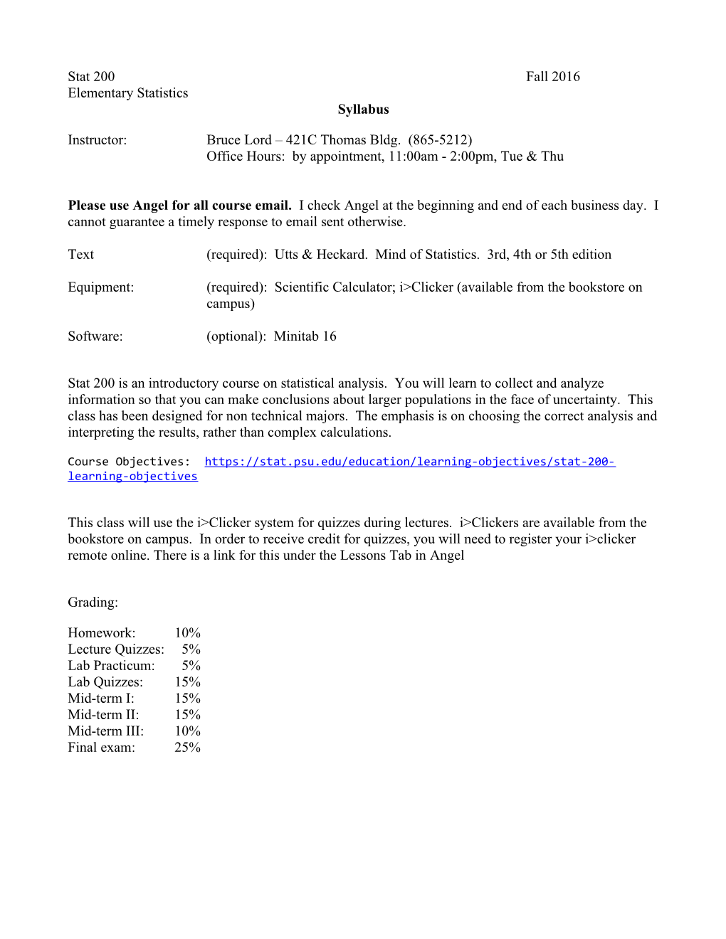 Syllabus: Forestry 366 - Forest Measurements, Spring 2002