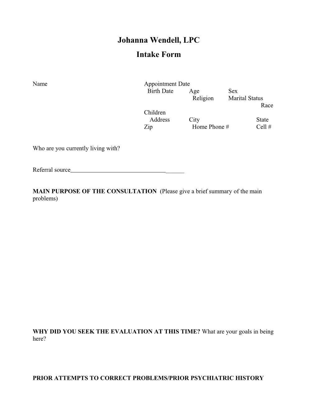 AMEN Adult Intake Form