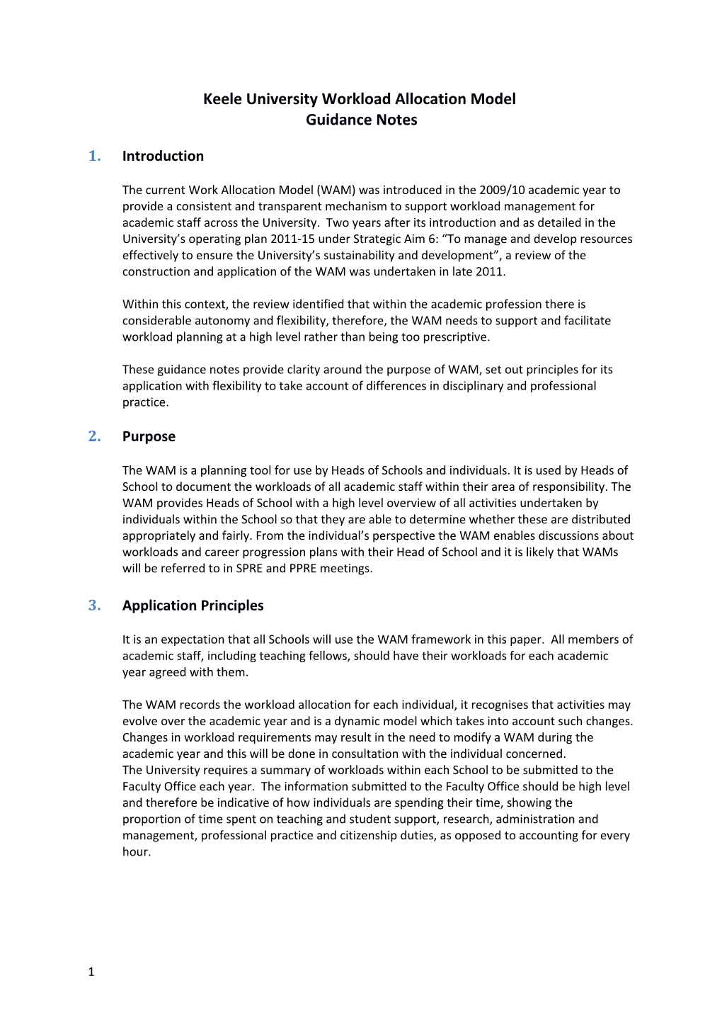 Keele University Workload Allocation Model