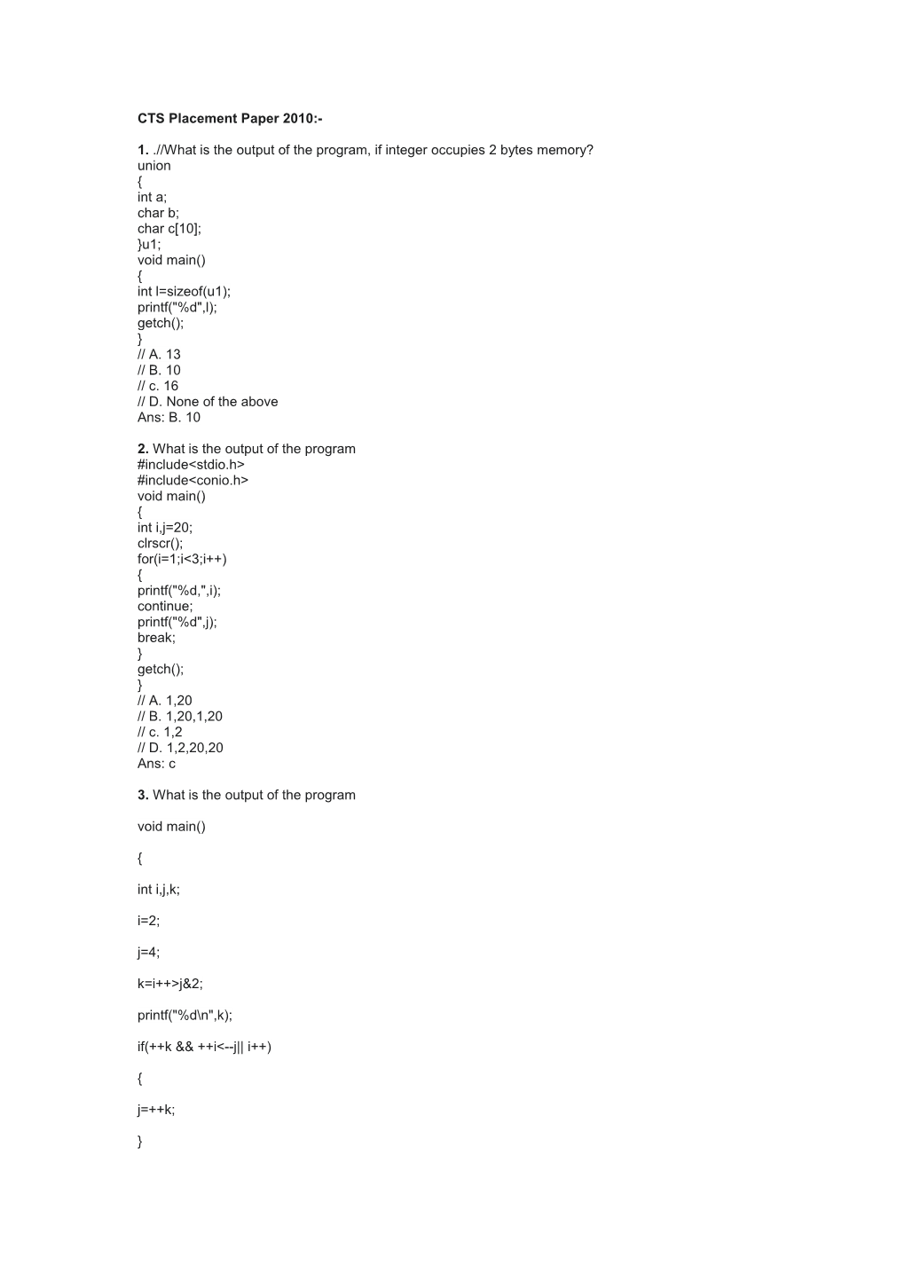 CTS Placement Paper 2010