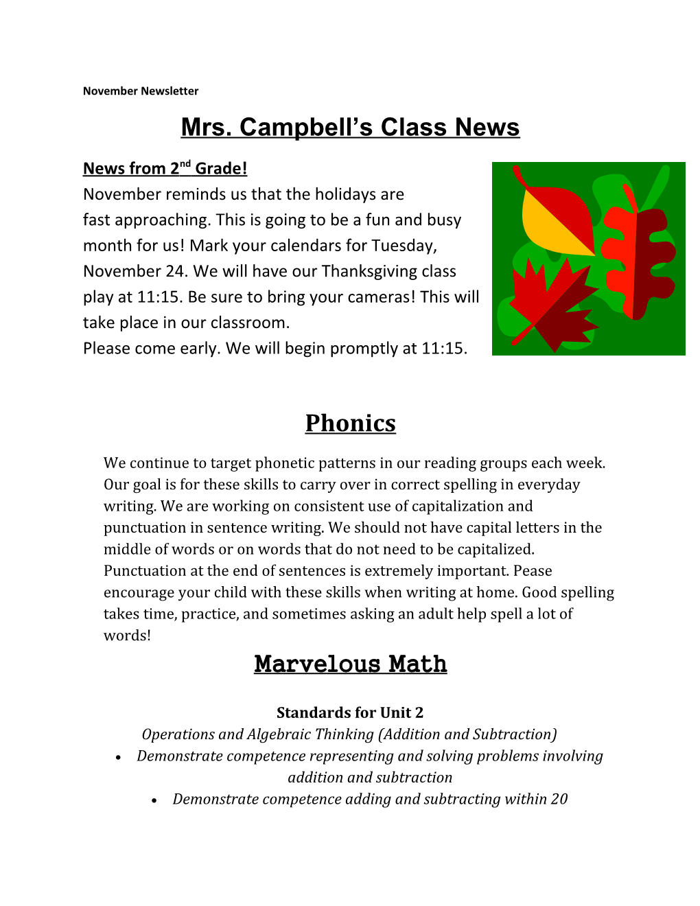 Mrs. Campbell S Class News