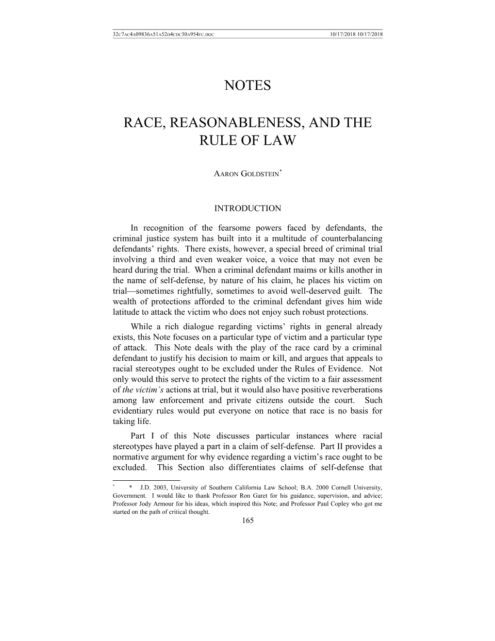 Race, Reasonableness, and the Rule of Law