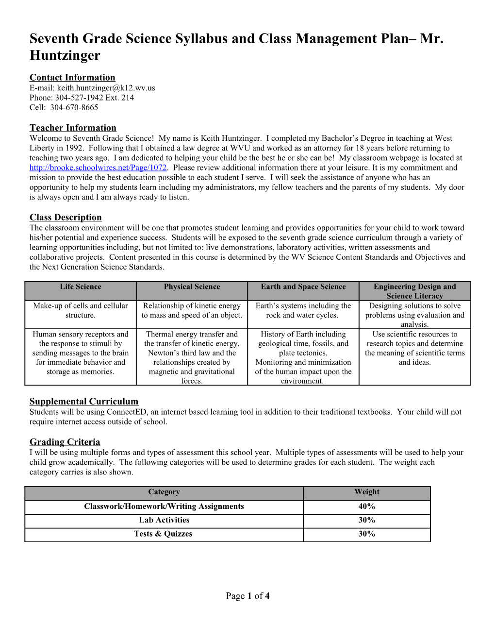 Seventh Grade Science Syllabus