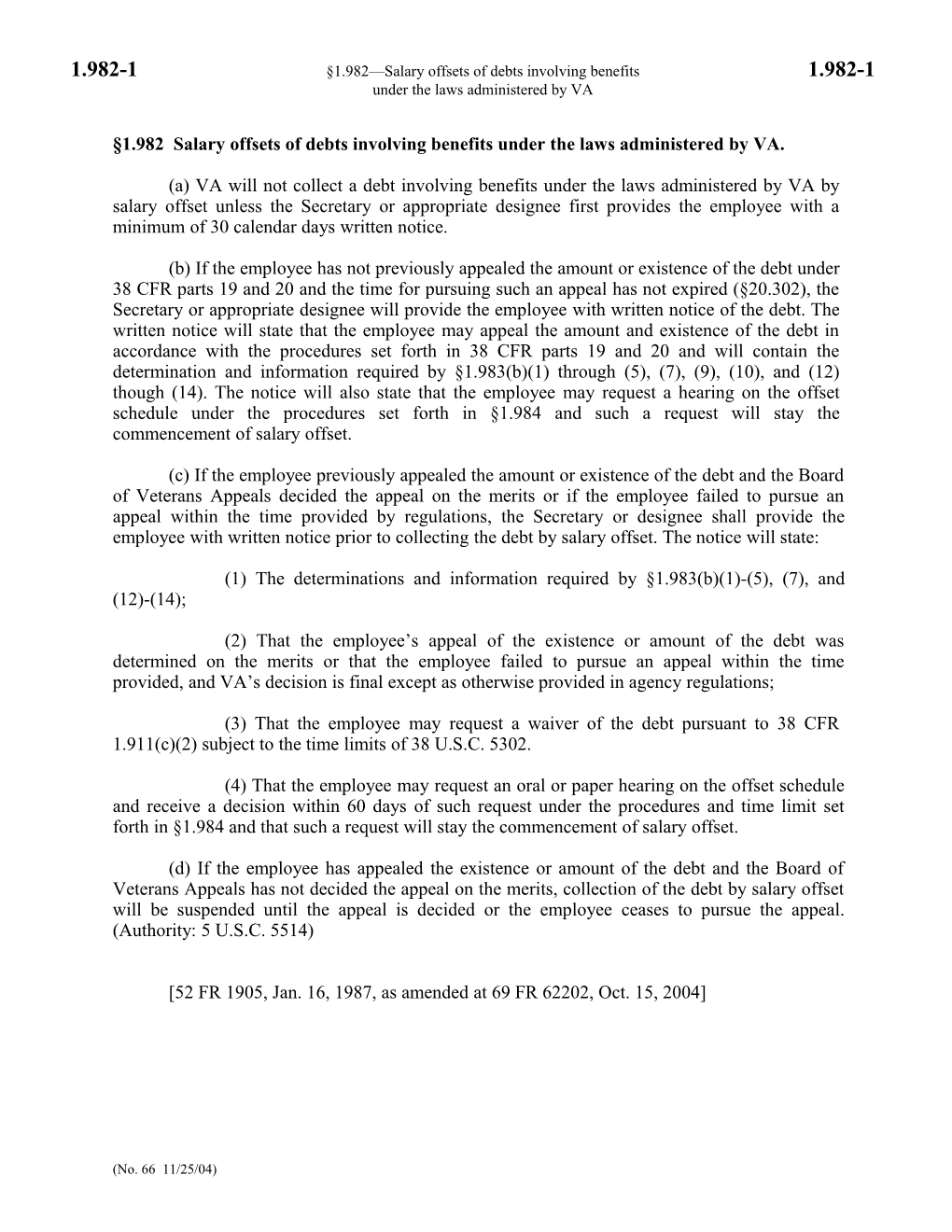 1.982 Salary Offsets of Debts Involving Benefits Under the Laws Administered by VA