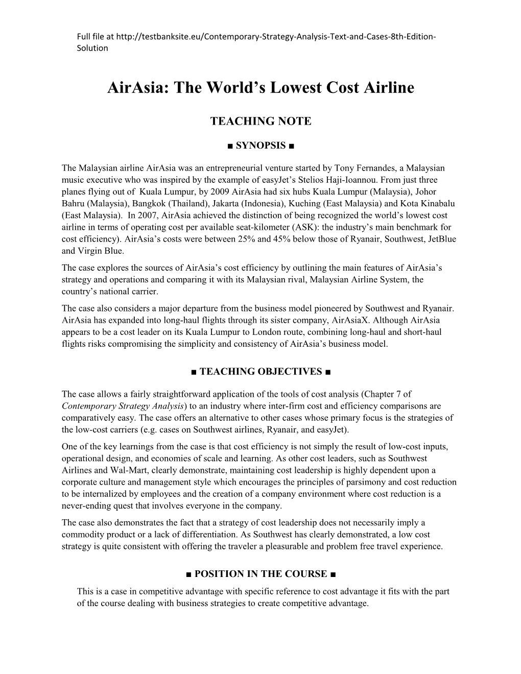 Airasia: the World S Lowest Cost Airline