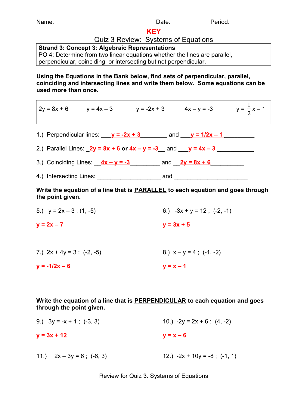 Year 1 Quiz: Systems of Equations