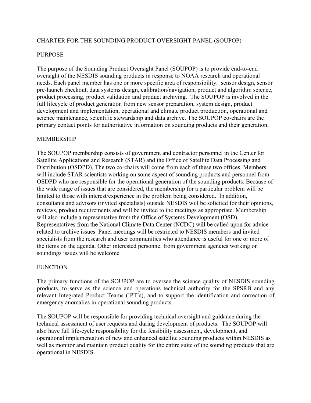 Charter for the Sounding Product Oversight Panel (Soupop)