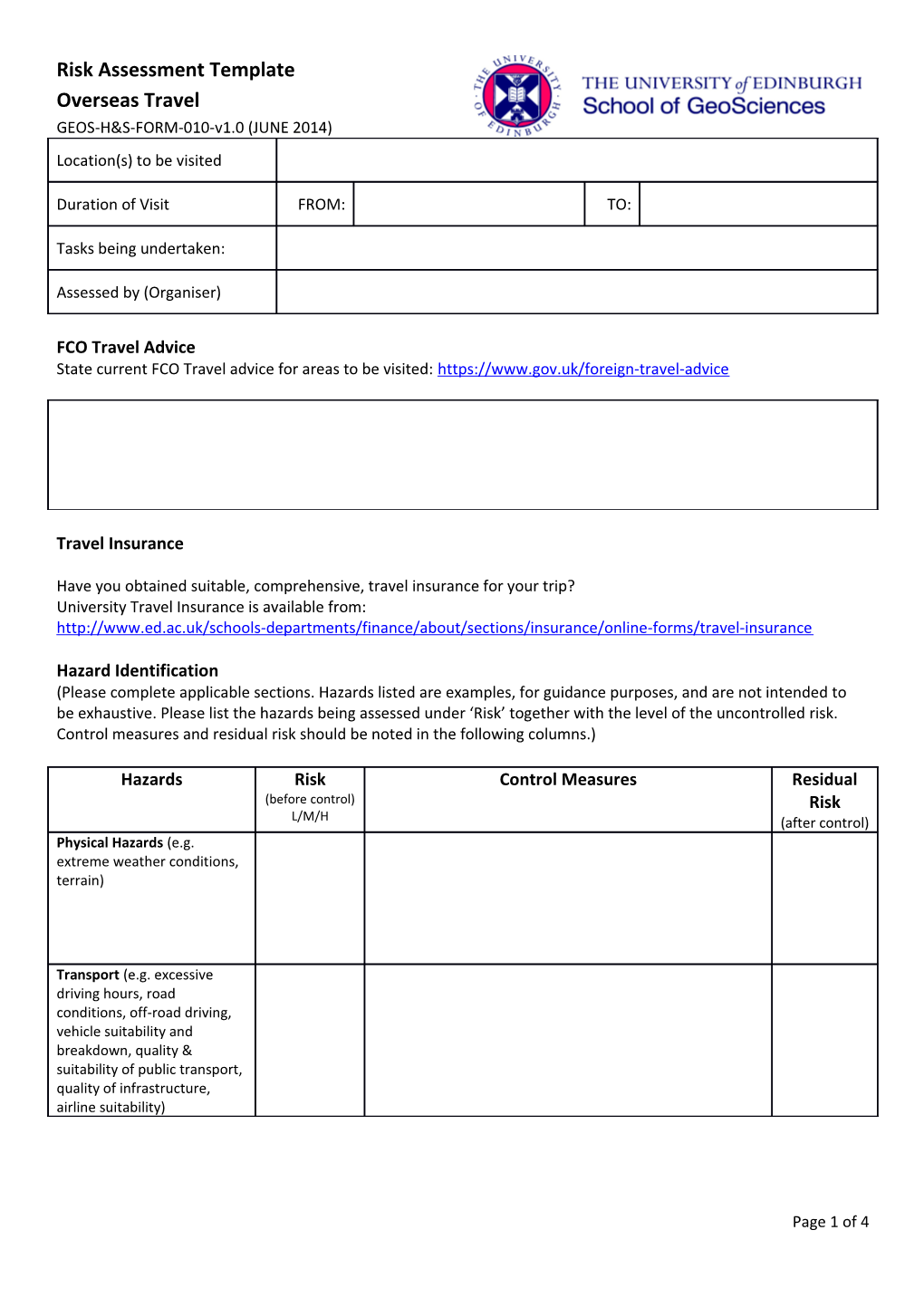 State Current FCO Travel Advice for Areas to Be Visited