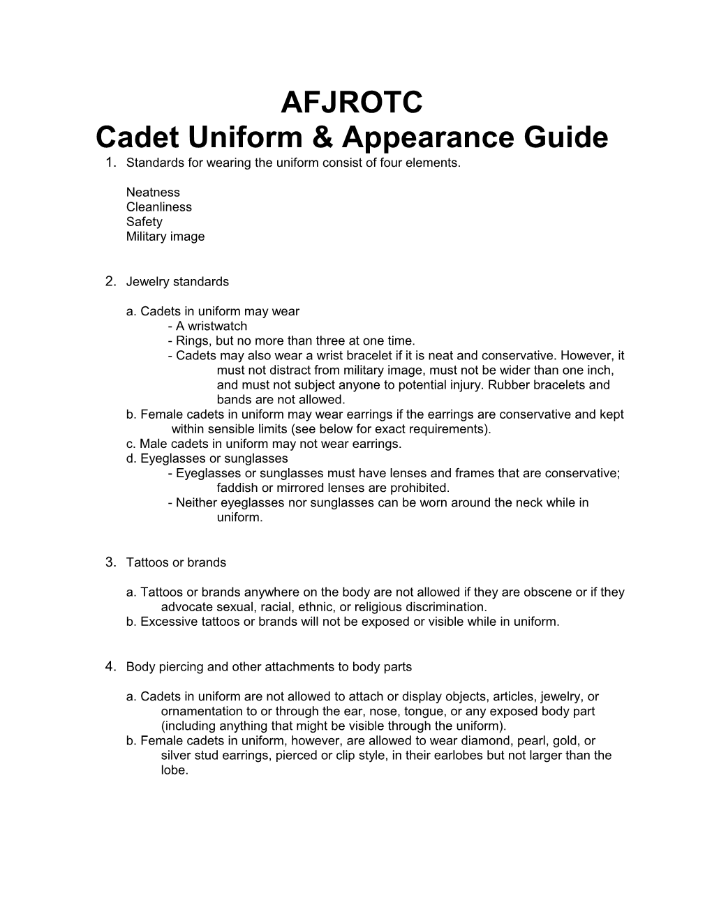 Cadet Uniform & Appearance Guide