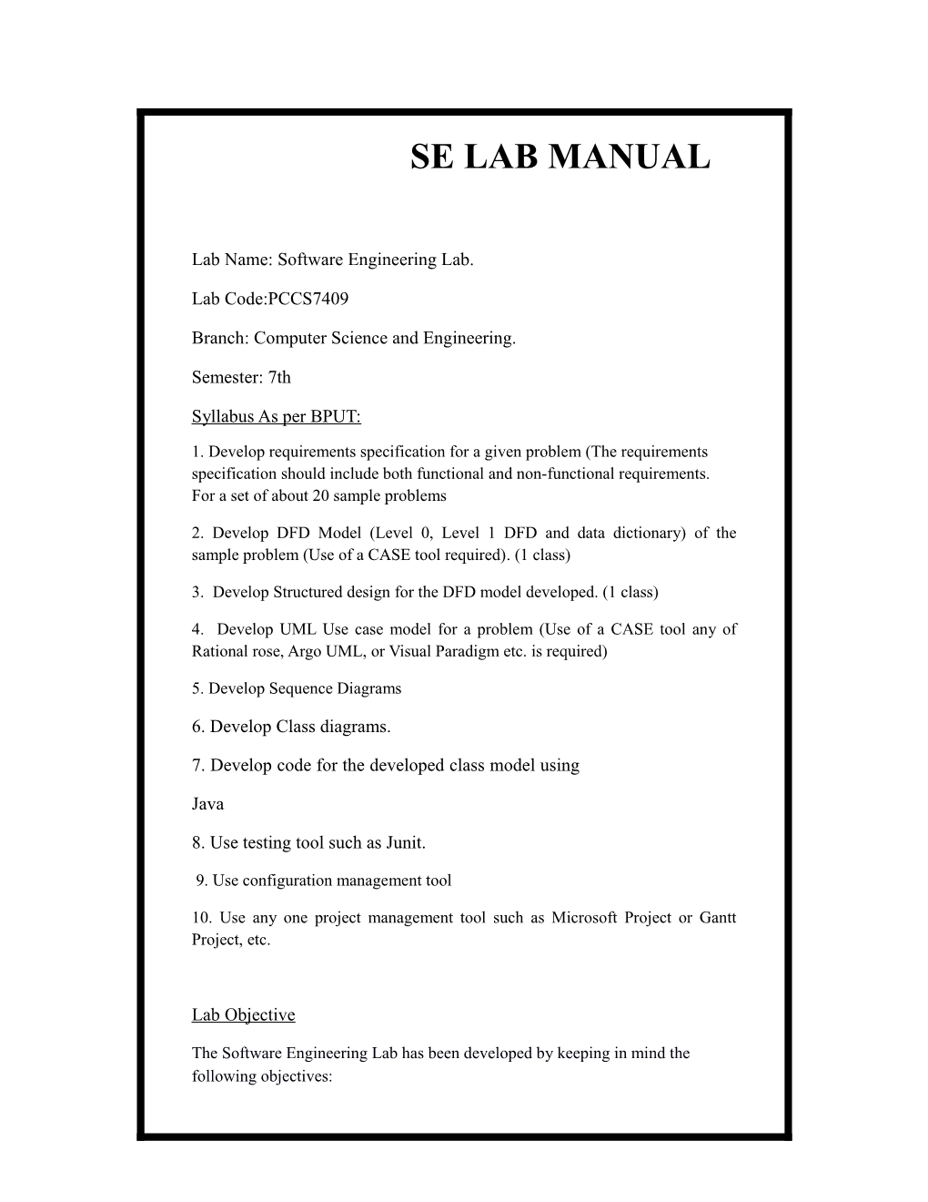 Software Engineering Lab Manual