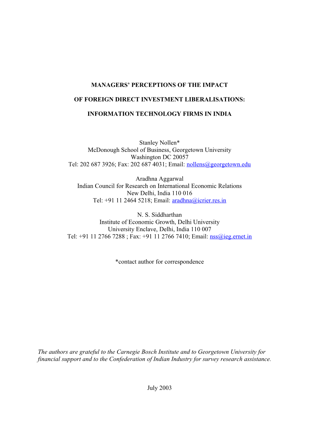 Managers Perceptions of the Impact