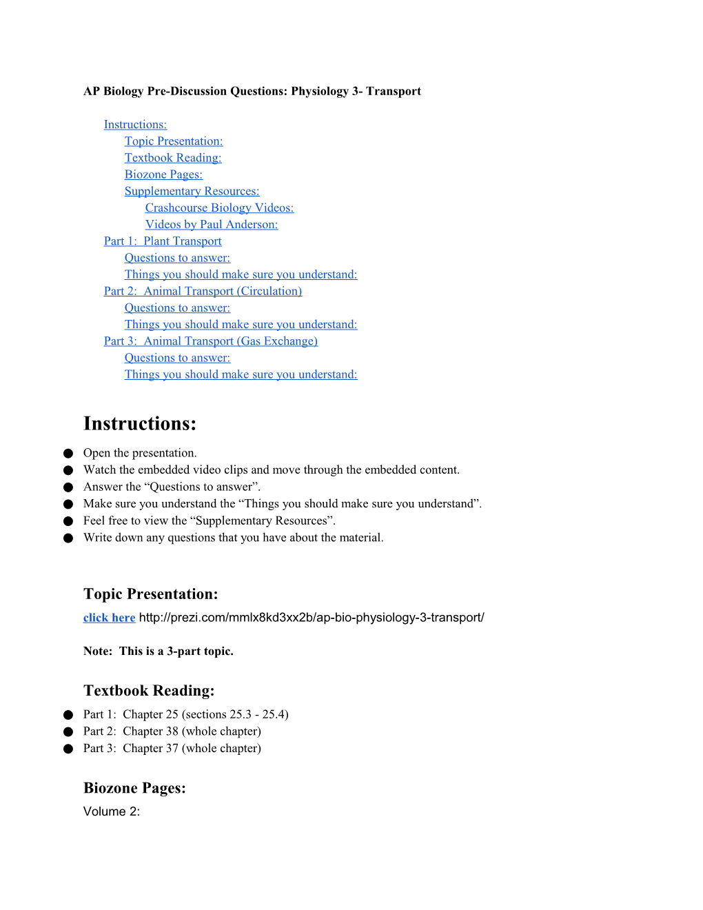 Physiology 3 Transport PDQ