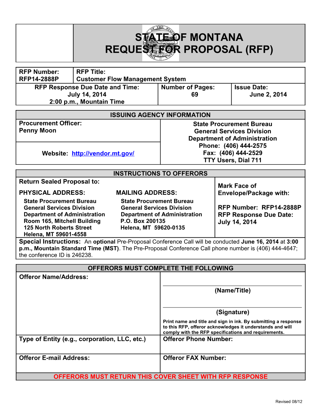 RFP14-2888P, Customer Flow Management System, Page 1