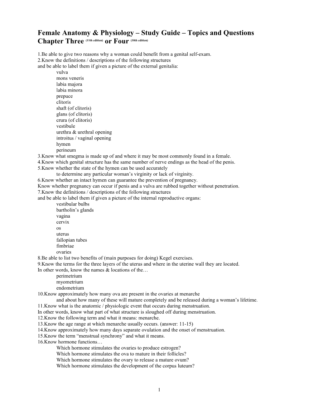 Chapter Four Study Guide Learning Objectives