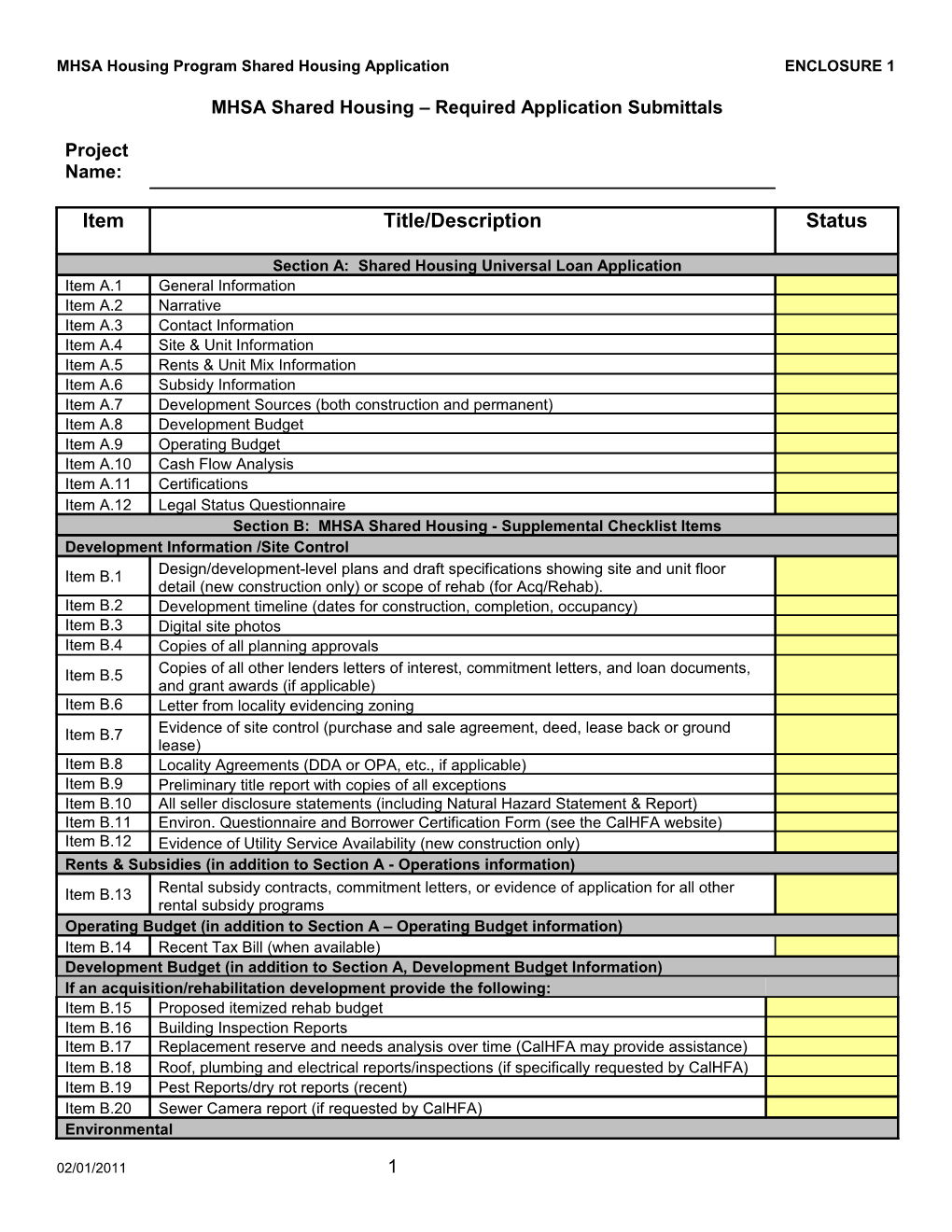 Shared Housing Loan Application Checklist