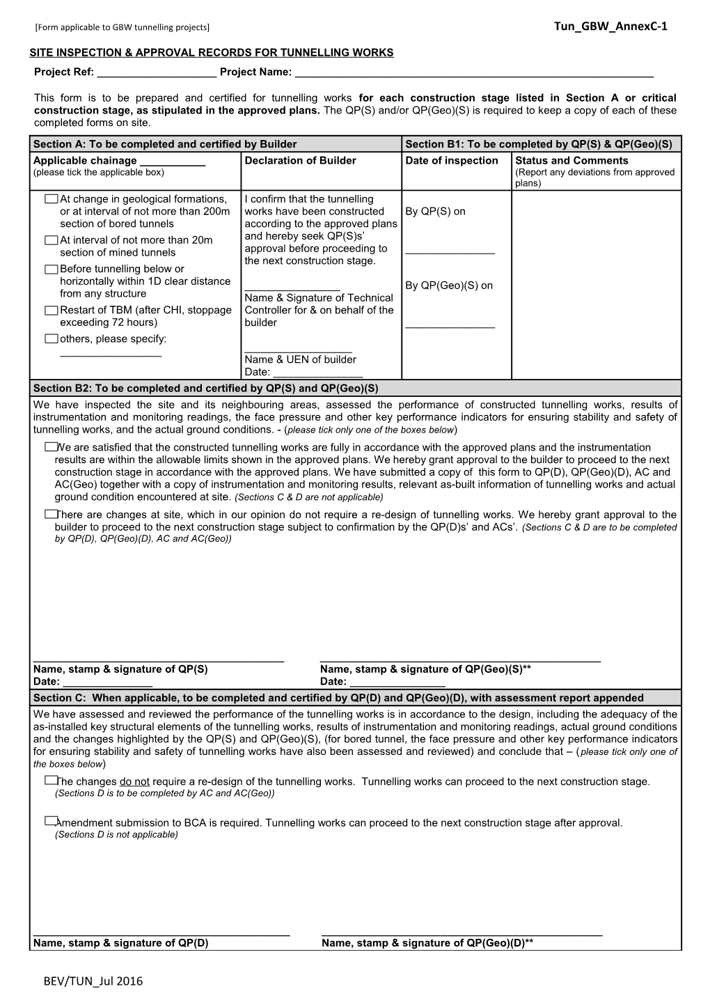 Form Applicable to GBW Tunnelling Projects Tun GBW Annexc-1