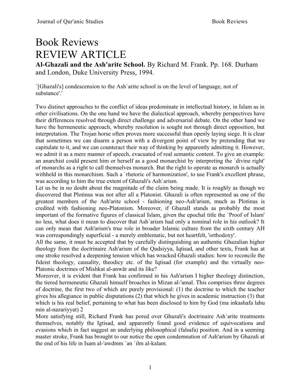 Journal of Qur'anic Studies Book Reviews