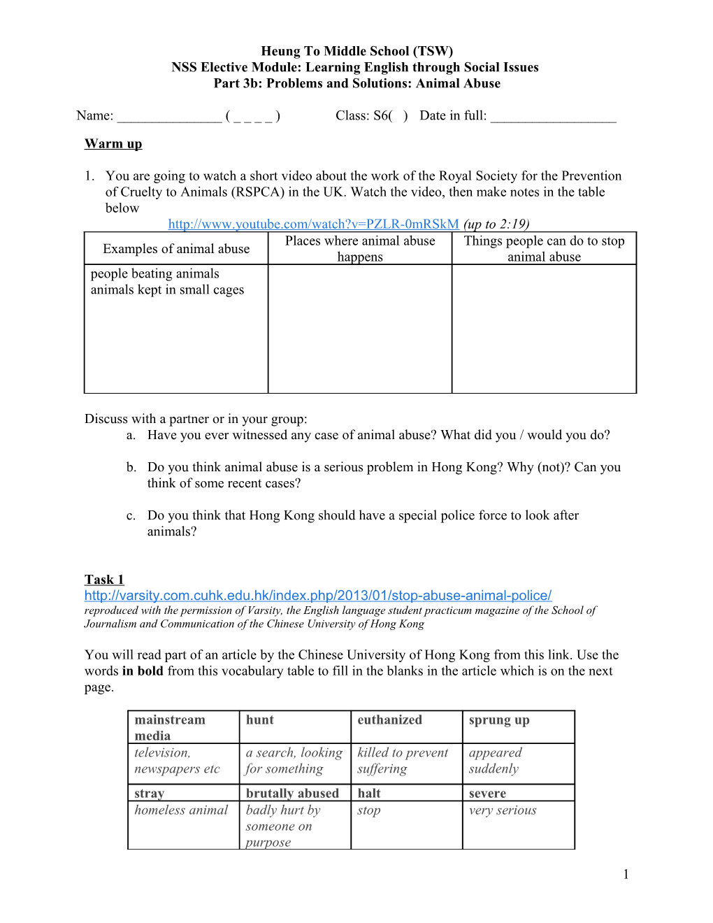 NSS Elective Module:Learning English Through Social Issues