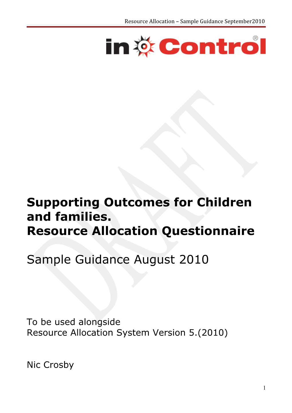 Resource Allocation Sample Guidance August 2010