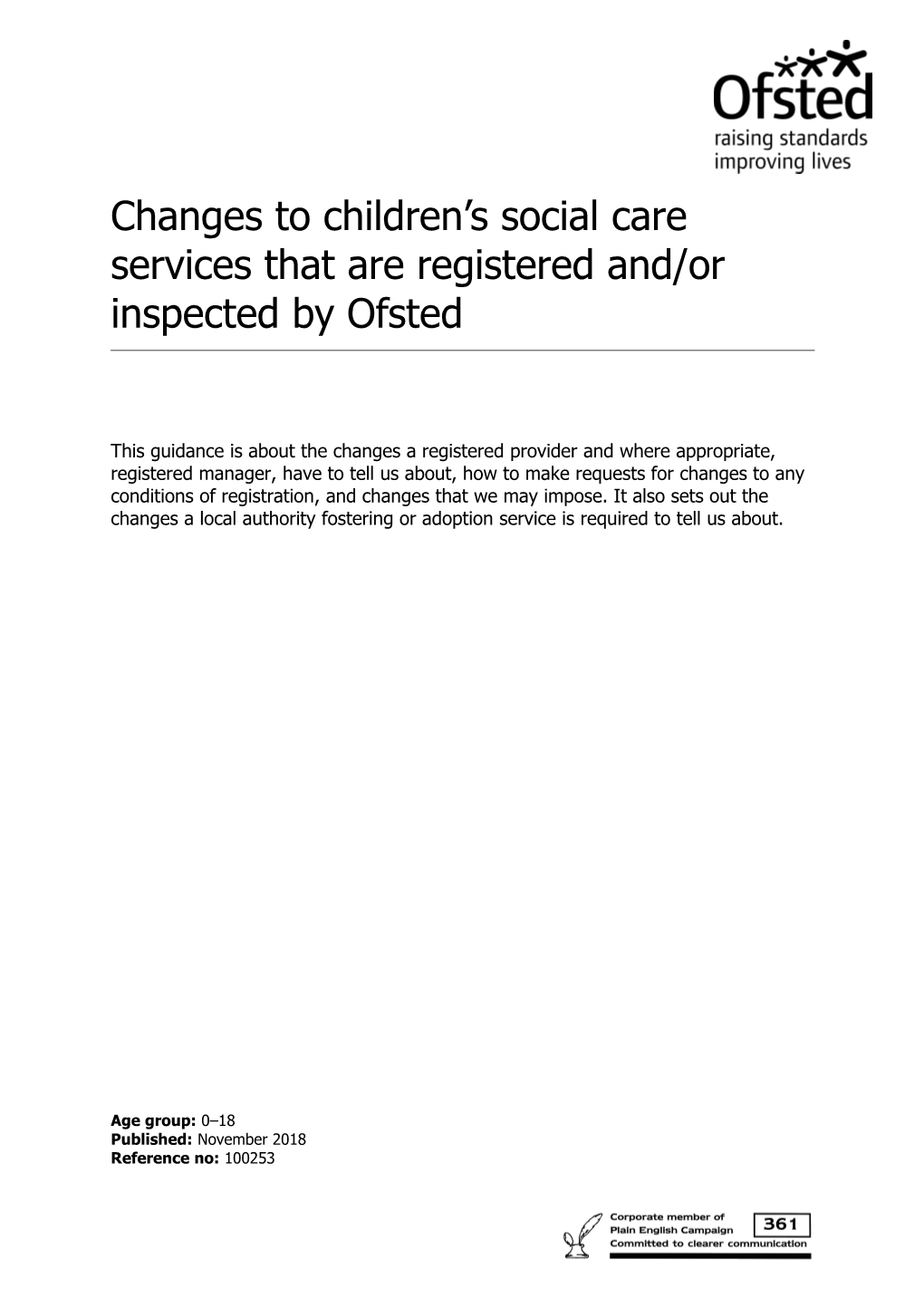 Ofsted Guidance: Changes to Children's Social Care Services
