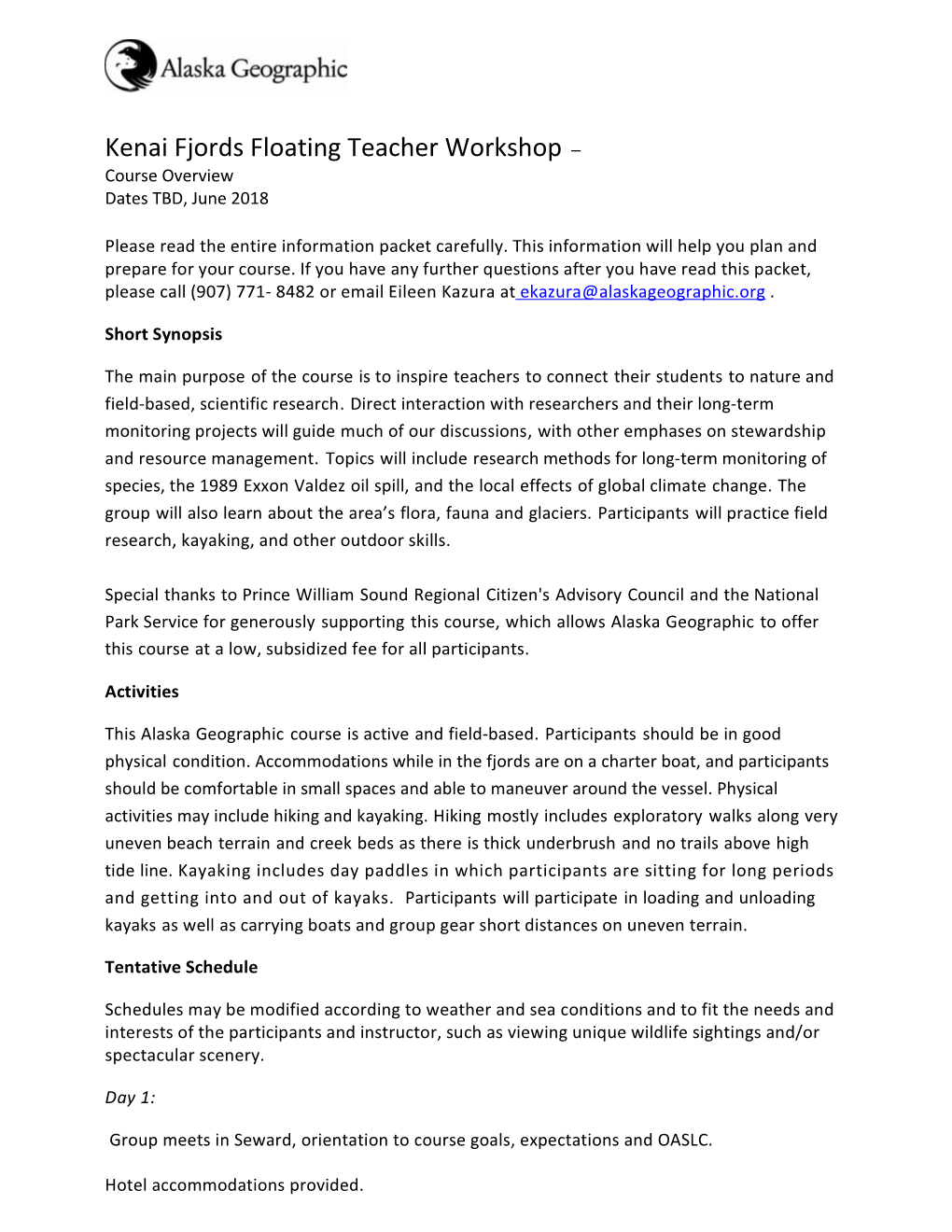 Kenai Fjords Floating Teacher Workshop