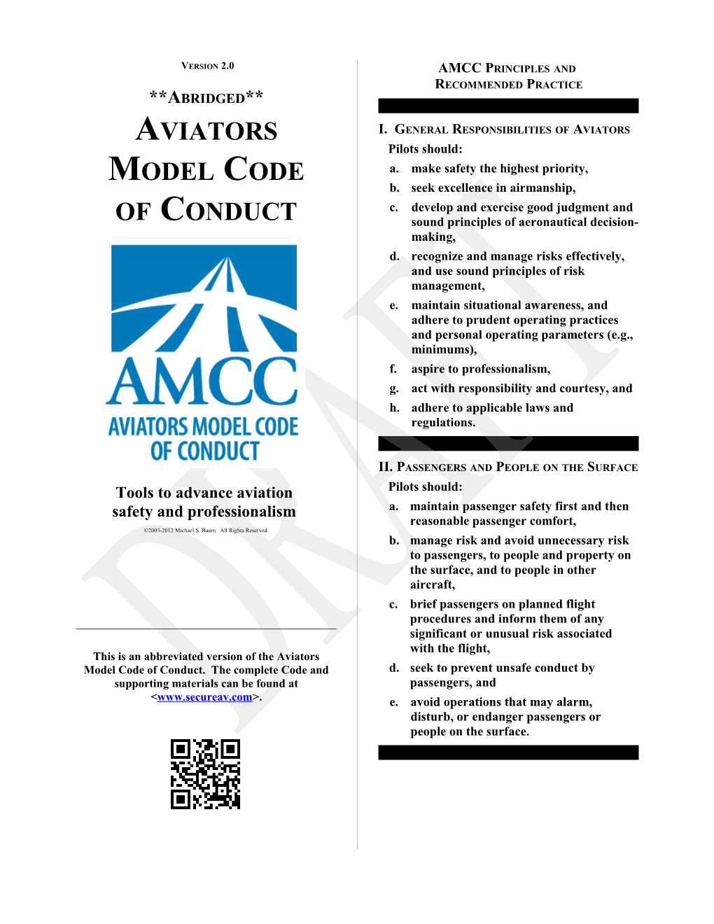 Aviators Model Code of Conduct (AMCC)