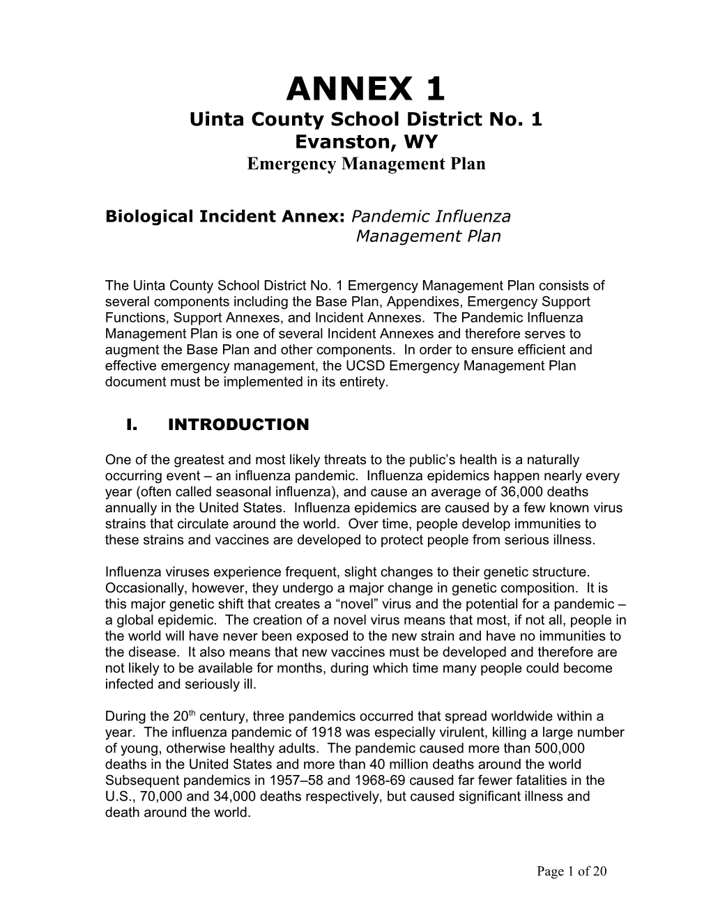 Pandemic Influenza Response Plan