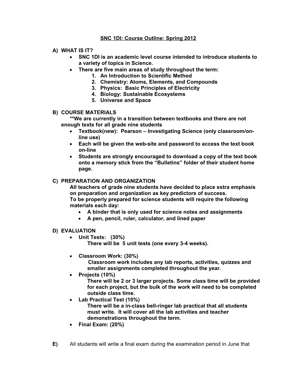 SBI 4UI: Course Evaluation