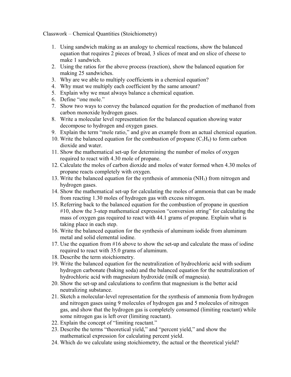 Classwork Nature, Properties, and Classification of Matter