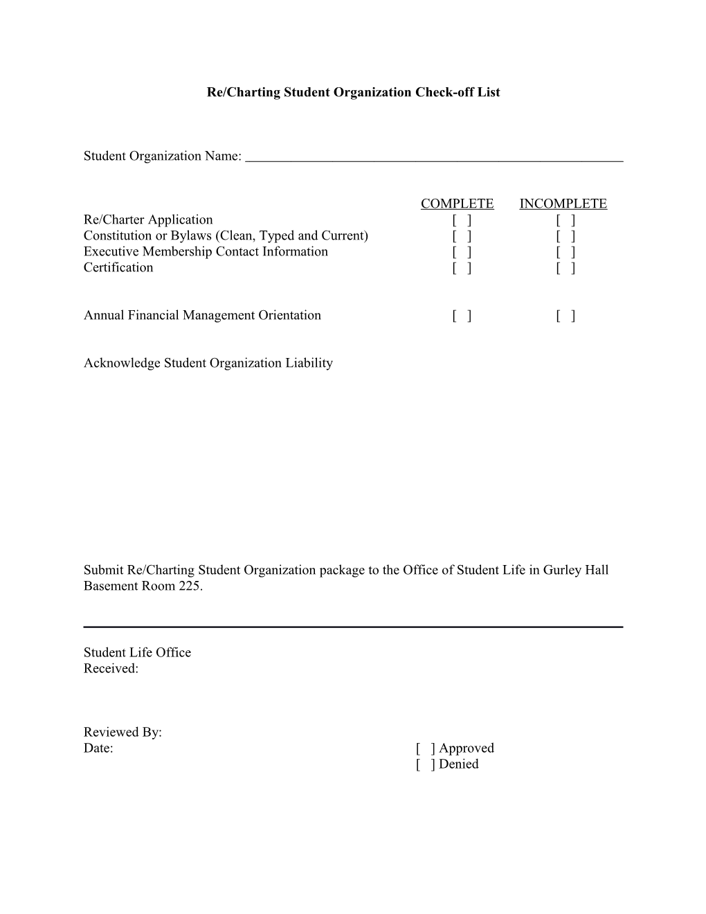 Re/Charting Student Organization Check-Off List