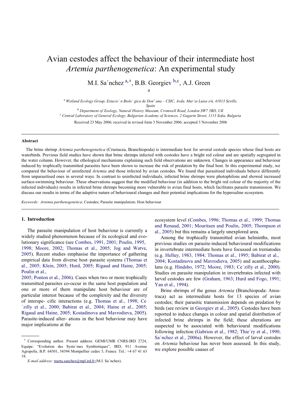 Artemiaparthenogenetica:Anexperimentalstudy