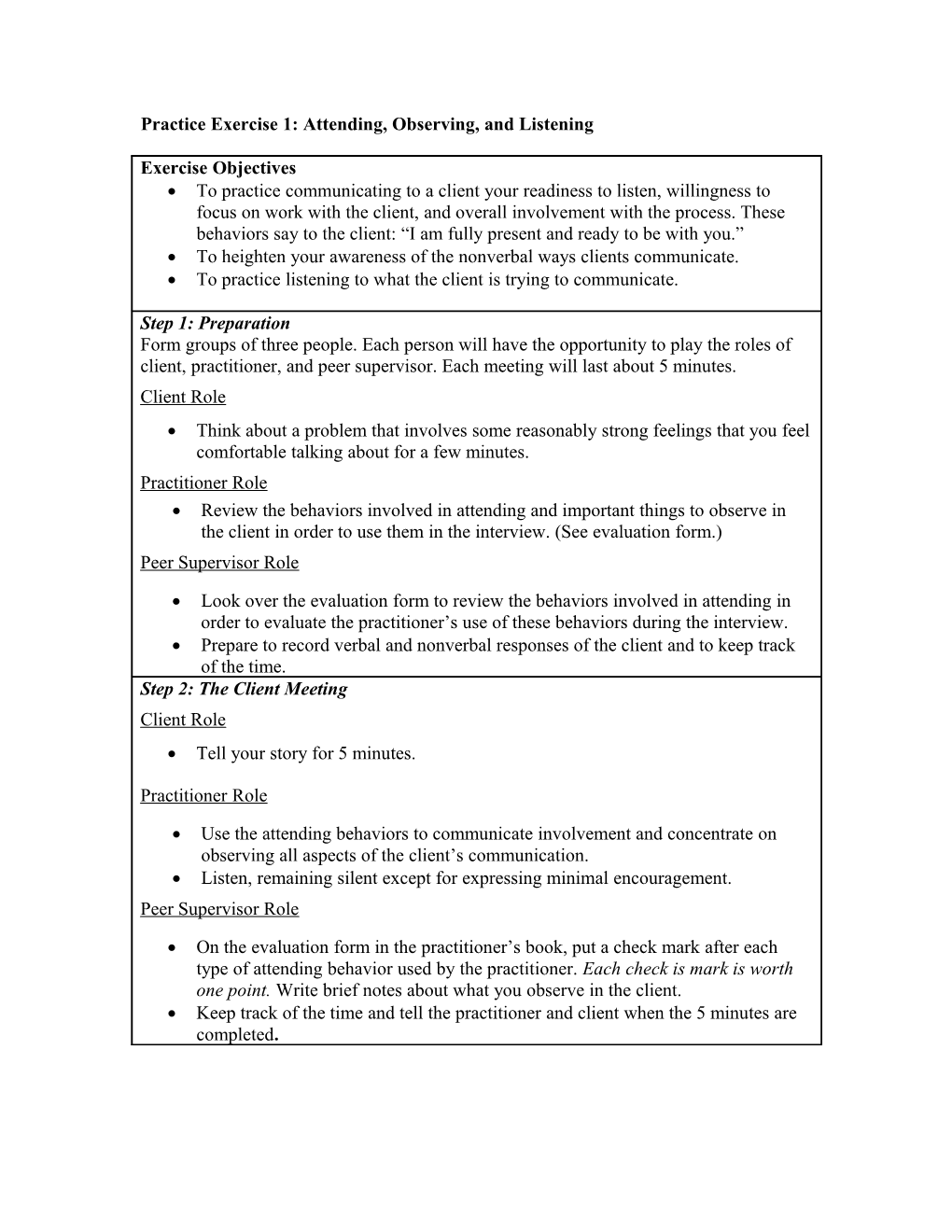 Practice Exercise 1: Attending, Observing, and Listening