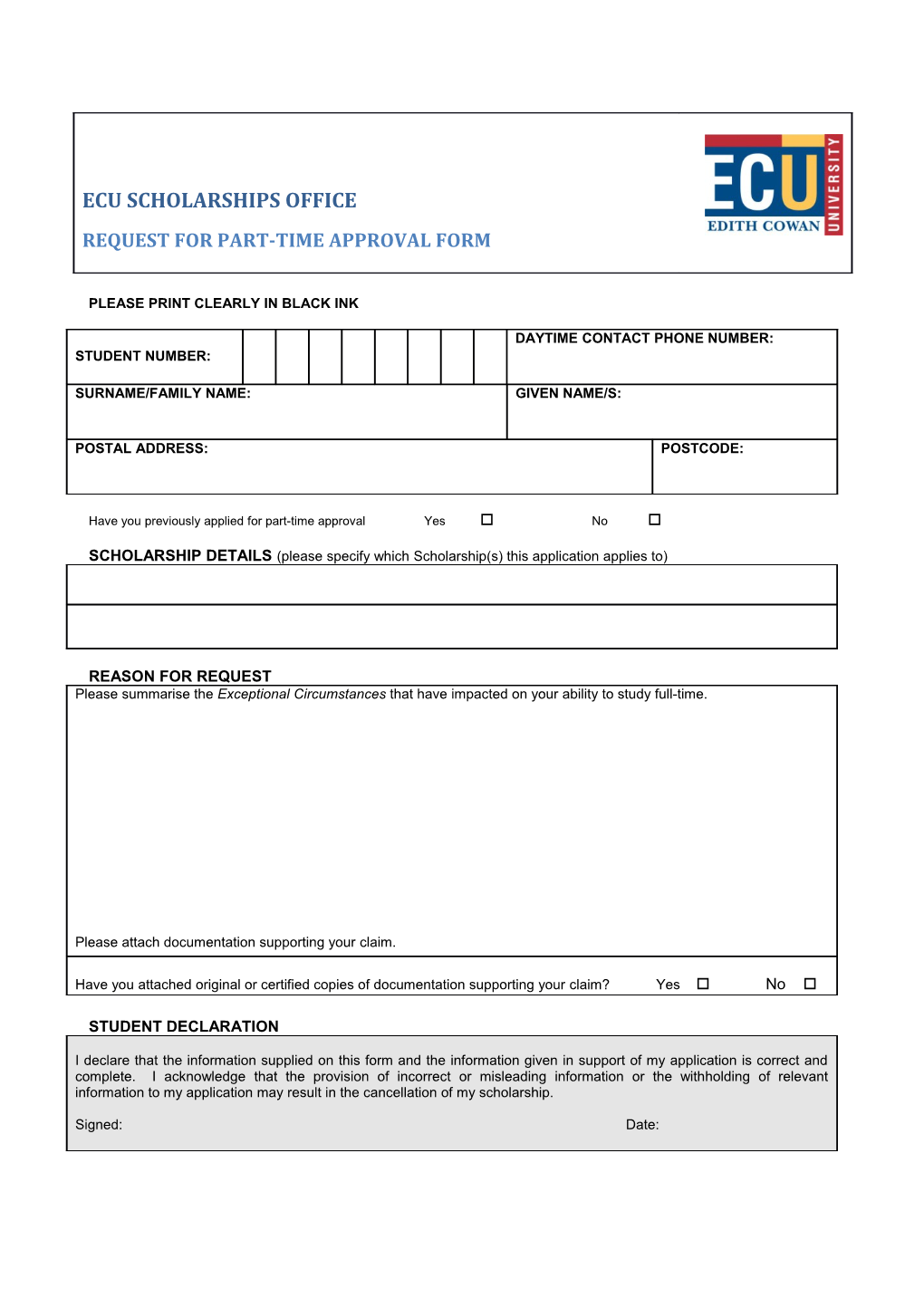 Request for Part-Time Approval Form