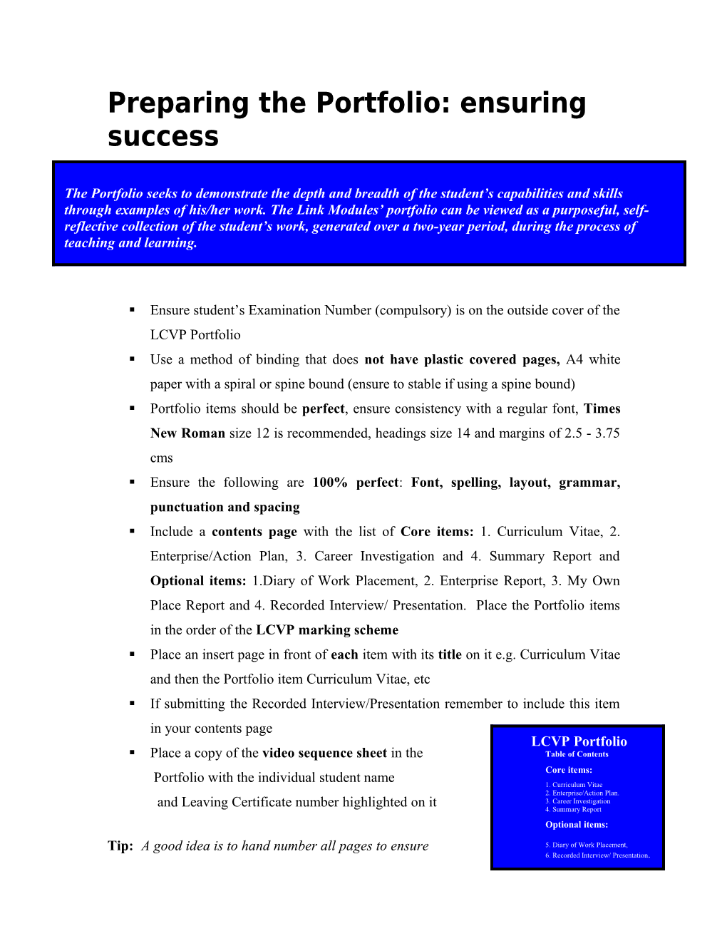 Preparing the Portfolio: Ensuring Success