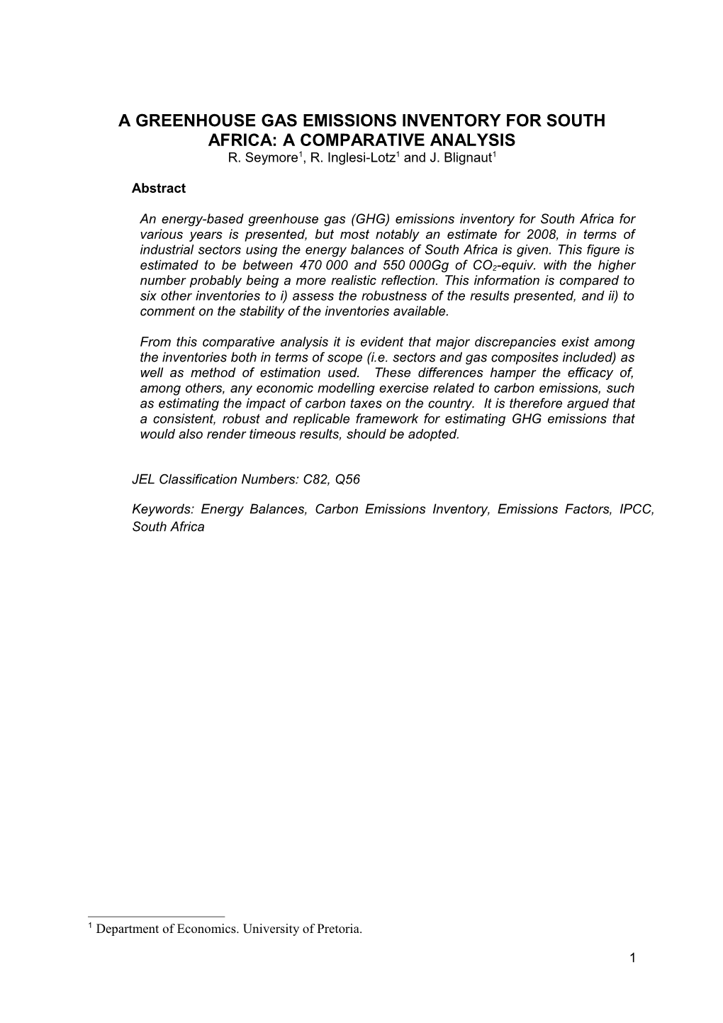 A Greenhouse Gas Emissions Inventory for South Africa: a Comparative Analysis