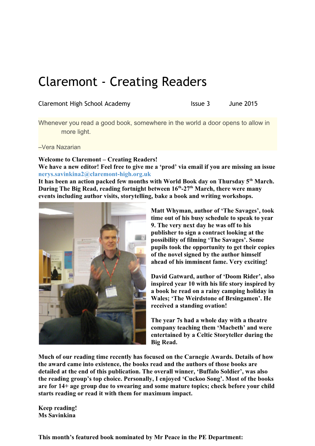 Claremont High School Academyissue 3June 2015