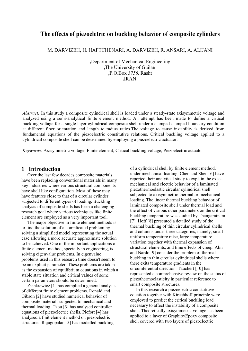 The Effects of Piezoeletric on Buckling Behavior of Composite Cylinders