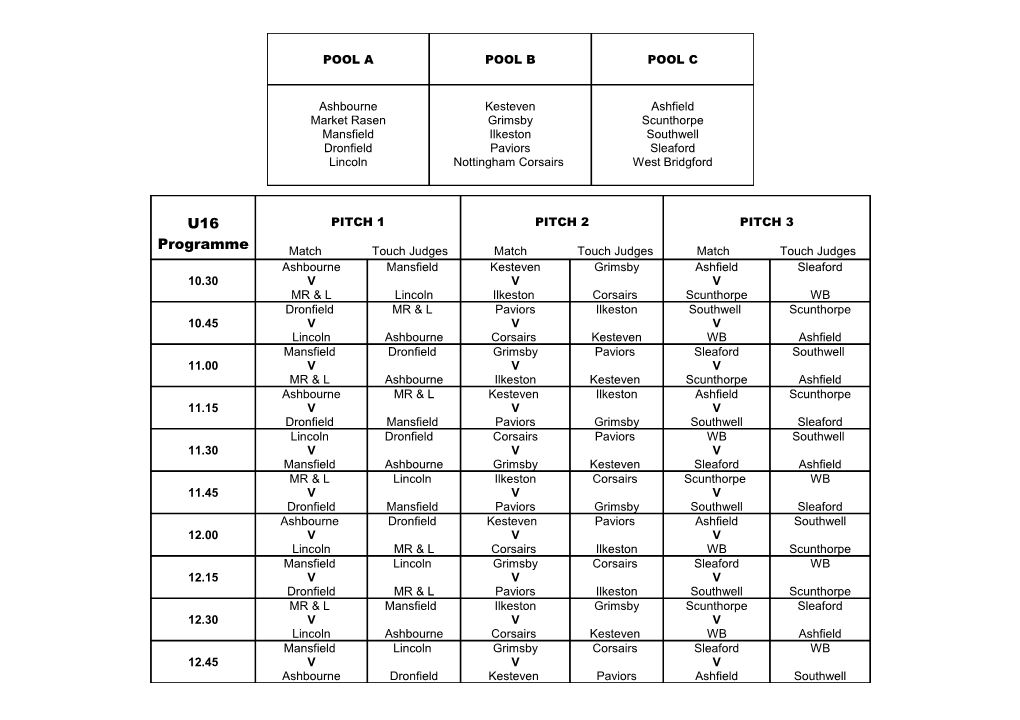 Semi Finals & Finals Timetable
